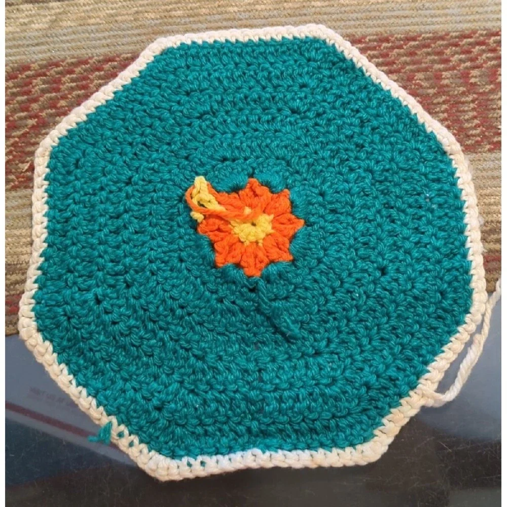 Vintage Crochet Tabletop Colorful Counter Doile Trivet Handmade By Granny